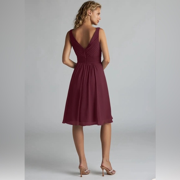 Azazie Grace Cabernet A-Line Pleated Chiffon Dress Tank Style Pleats Size A0 - Picture 3 of 15